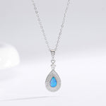S925 Sterling Silver Teardrop-Shaped Opal Necklace with Zircon