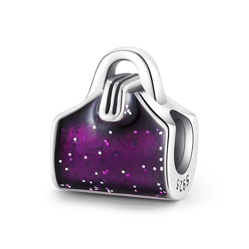 S925 Sterling Silver Purple Handbag Bead Pendant