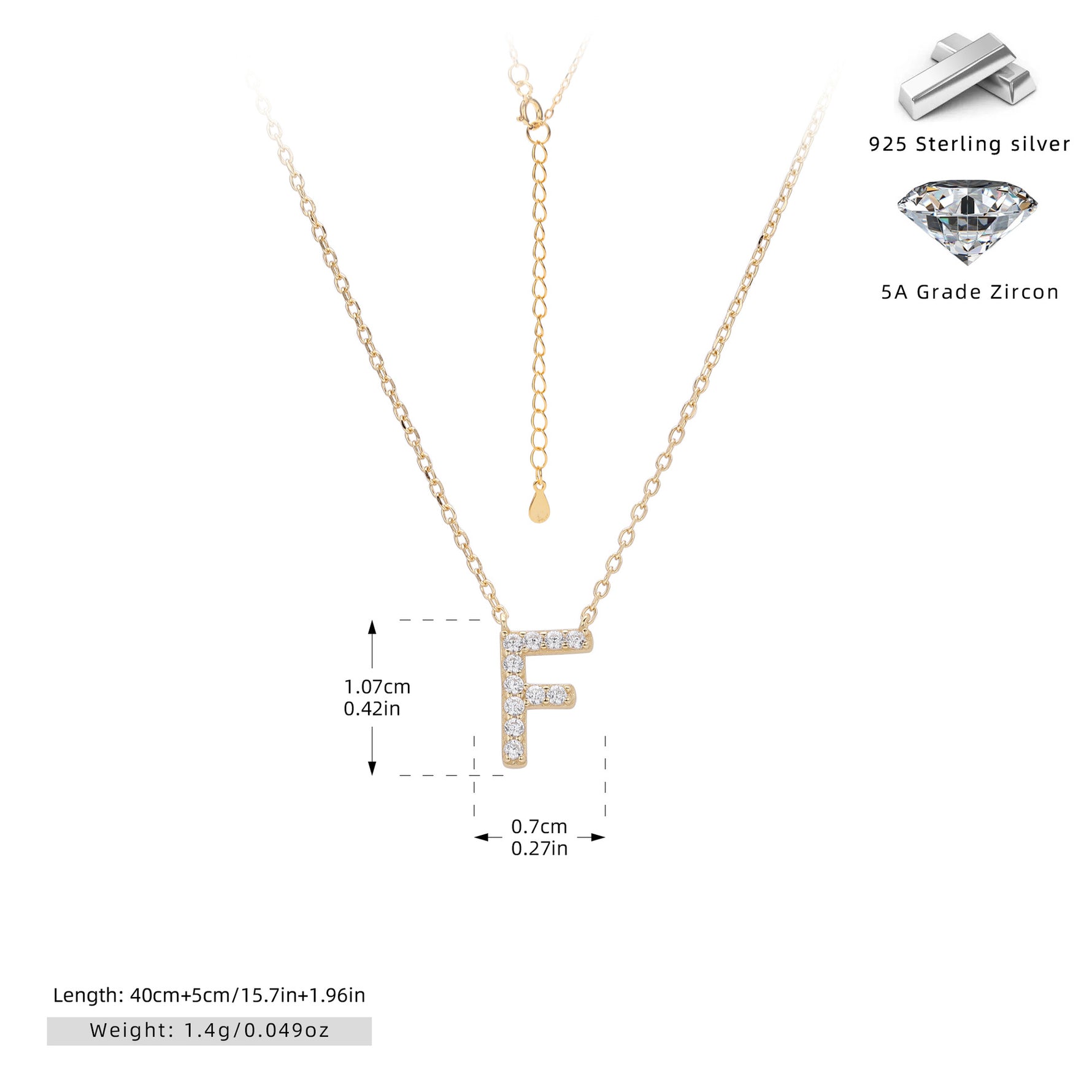 S925 Sterling Silver Simple Zircon Necklace with English Letters