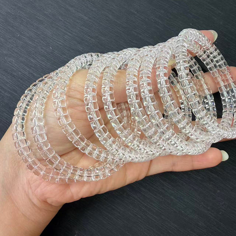 Natural Flawless White Crystal Tablet-Shaped Bead Bracelet