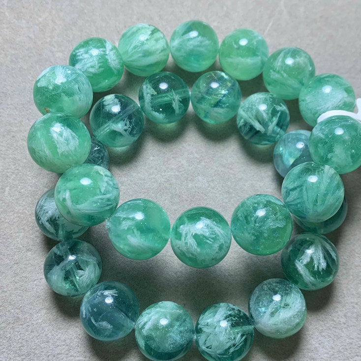 Natural Feather Fluorite Single-Strand Bracelet