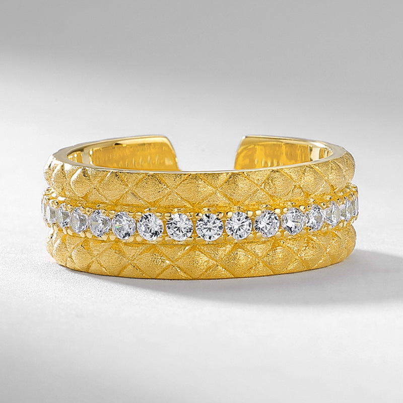 S925 Sterling Silver Gold-Plated Diamond Pattern Zircon Ring