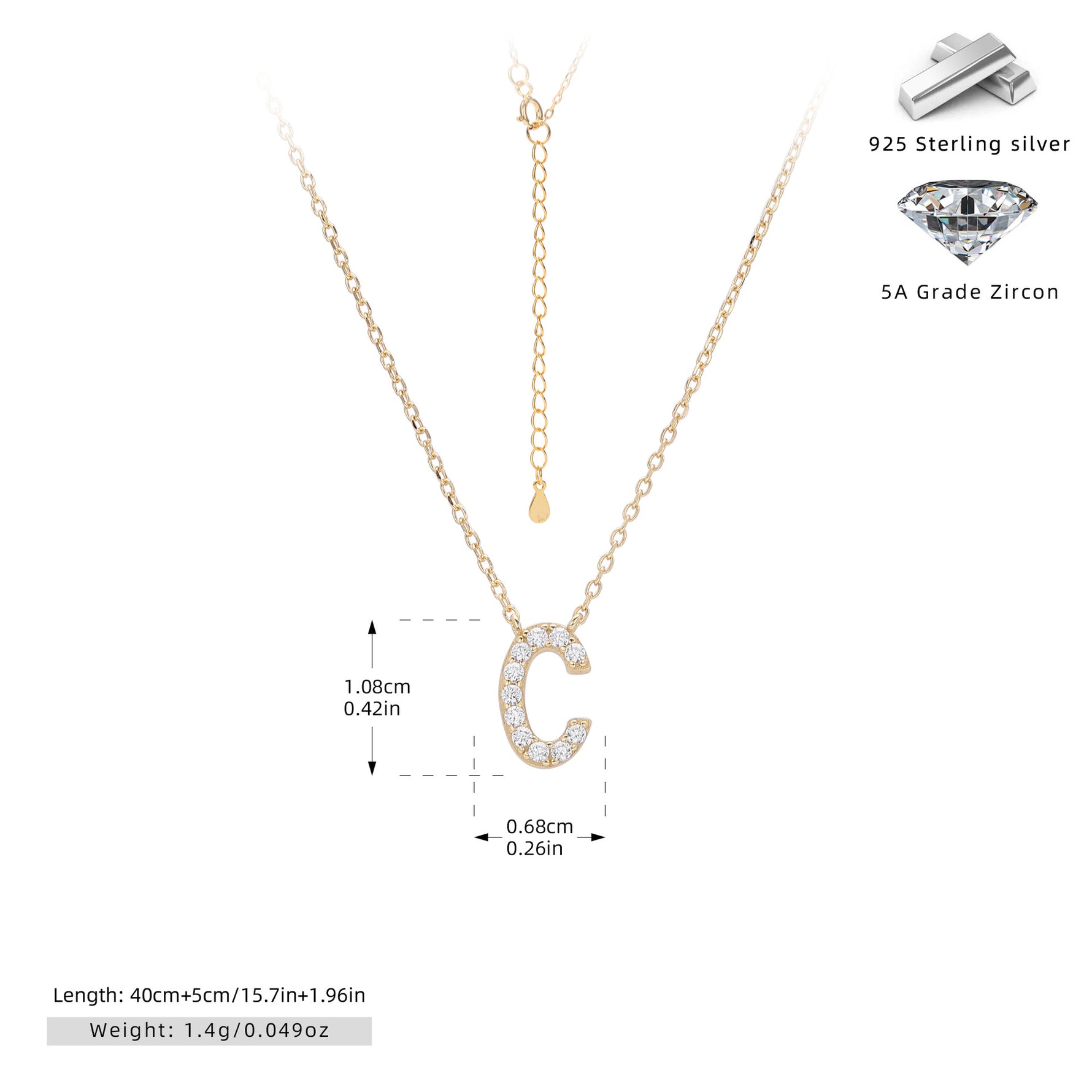 S925 Sterling Silver Simple Zircon Necklace with English Letters
