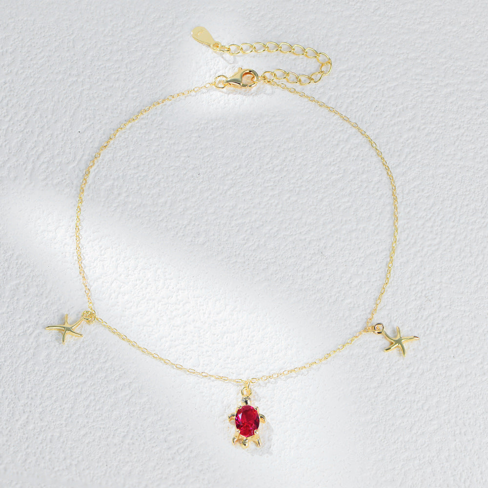 S925 Sterling Silver Sea Turtle Starfish Pendant Anklet