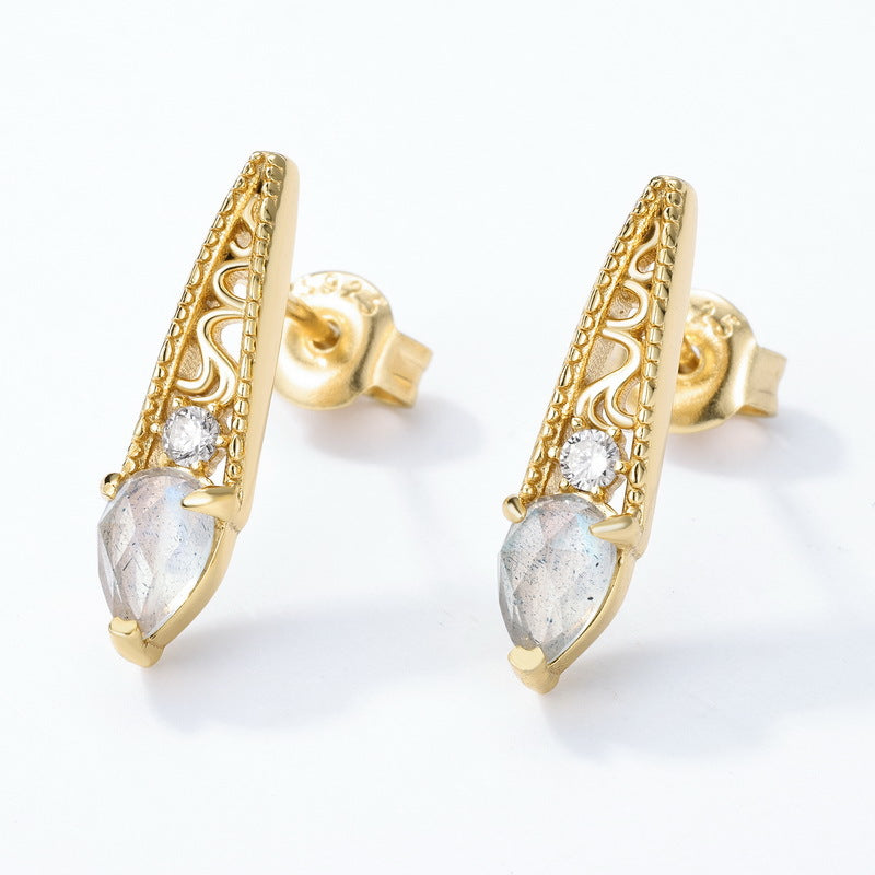 S925 Sterling Silver Gold-Plated Jewelry Earrings with Natural Labradorite