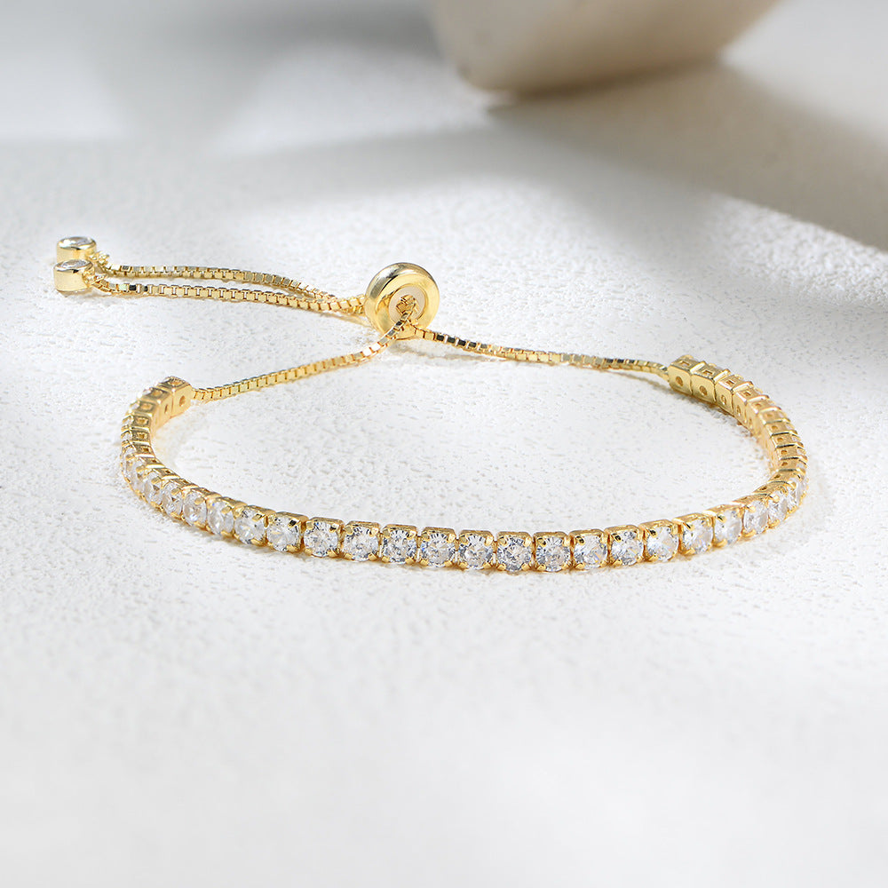 S925 Sterling Silver Zircon Inlaid Tennis Adjustable Bracelet