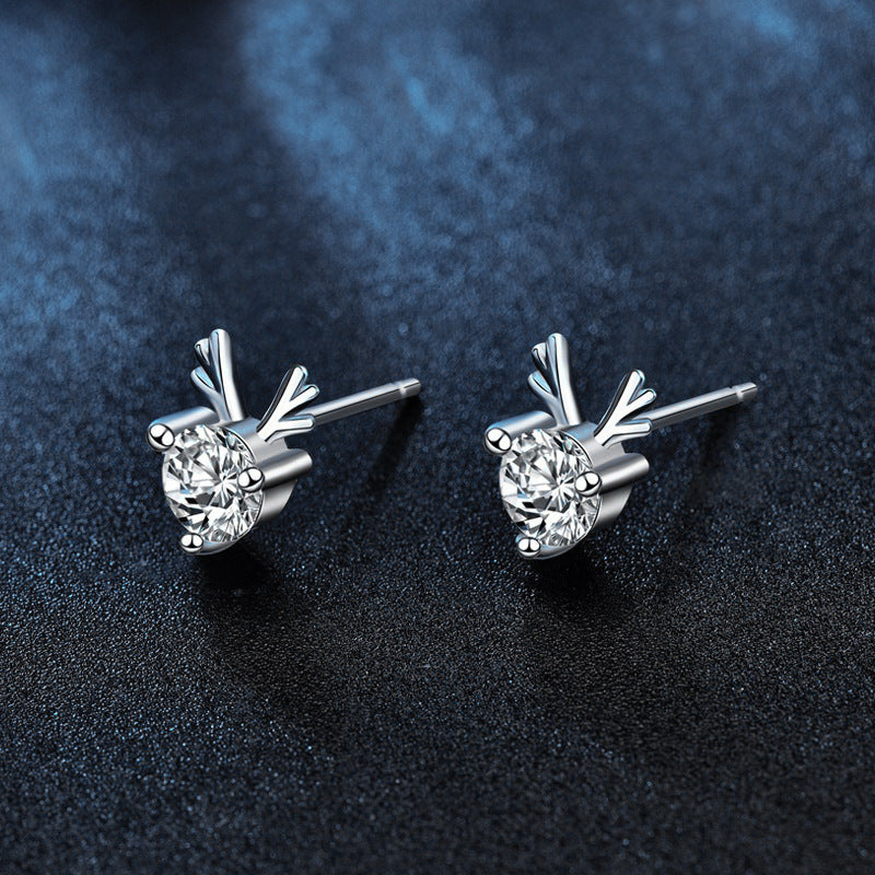 925 Sterling Silver Reindeer Moissanite Christmas Earrings