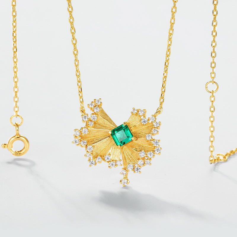 S925 Sterling Silver 10K Gold Emerald Necklace
