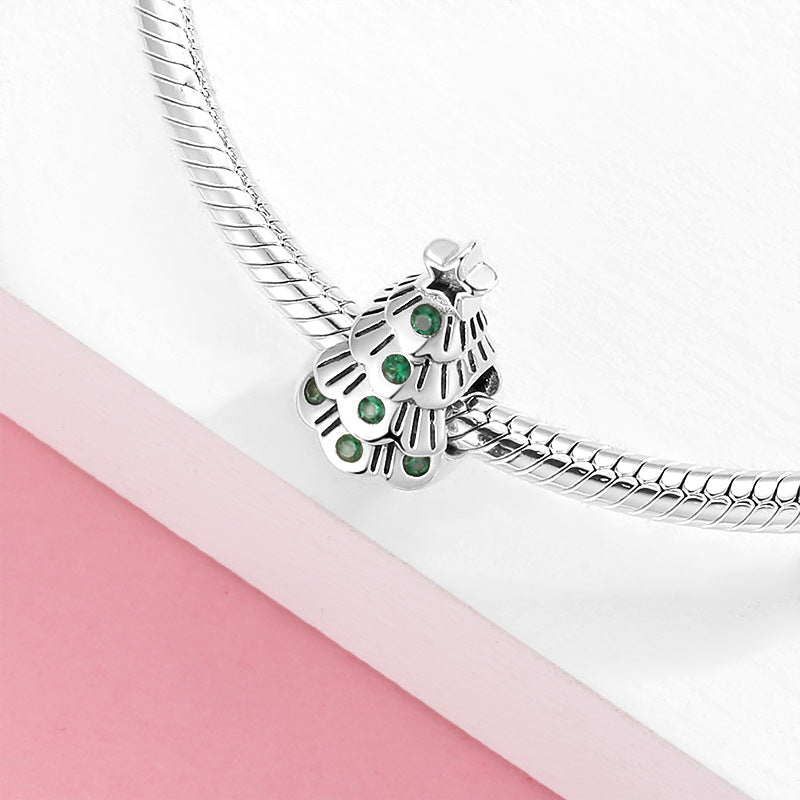 S925 Sterling Silver Christmas Tree Beaded Green Zircon Pendant