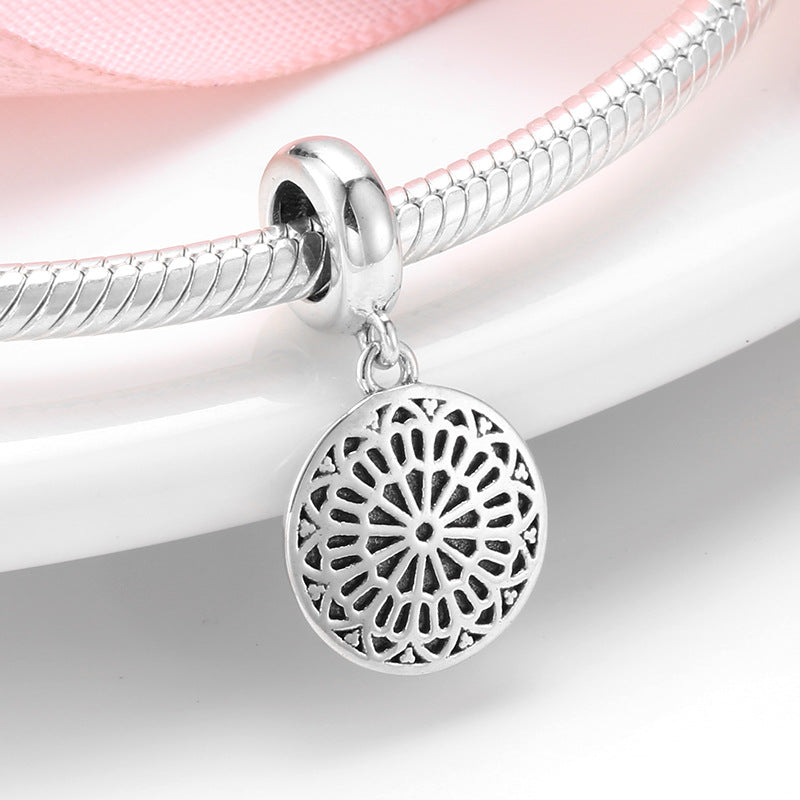 S925 Sterling Silver Embossed Flower Pendant