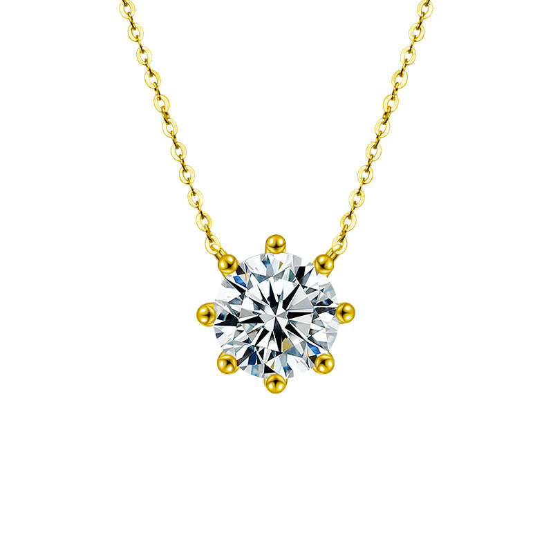 S925 Sterling Silver Moissanite Eight-Claw Pendant Simple Necklace