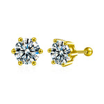 S925 Silver Threaded Stud Earrings — Classic Six-Prong Moissanite Studs