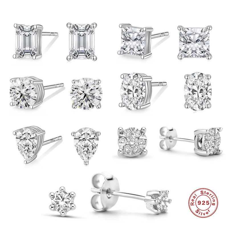 S925 sterling silver geometric square zircon earrings