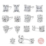 S925 sterling silver geometric square zircon earrings