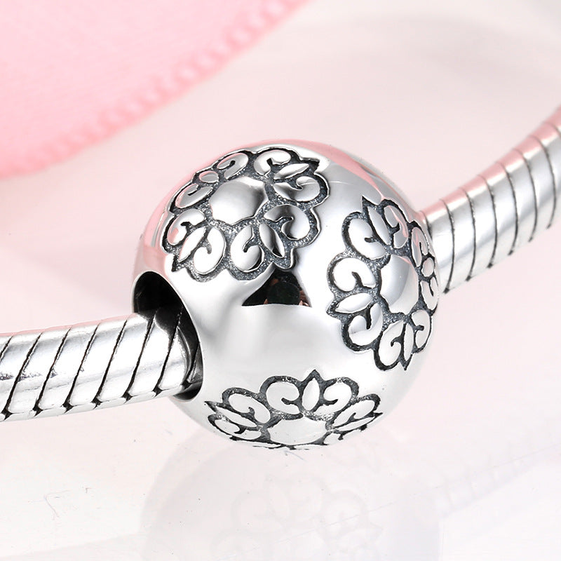 S925 Sterling Silver Flower Ball Beads Pendant