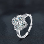 S925 Sterling Silver Four Leaf Clover Moissanite Ring