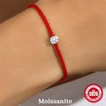 S925 Sterling Silver Red Cord Bracelet with Single Moissanite Stone