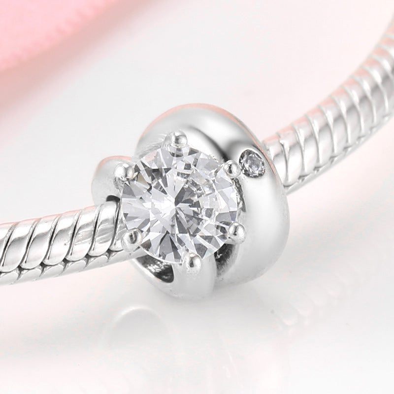 S925 Sterling Silver Simple Ring Zircon Inlaid Bead Pendant