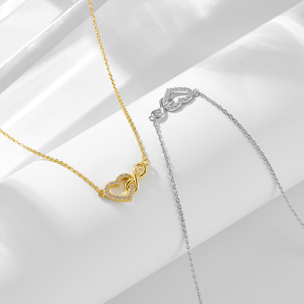 S925 Sterling Silver Lucky 8-Word Unlimited Heart-Shaped Zircon Necklace