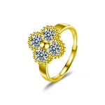 S925 Sterling Silver Four Leaf Clover Moissanite Ring