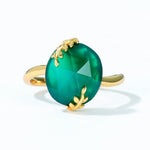 S925 Sterling Silver Gold-Plated Green Agate Ring