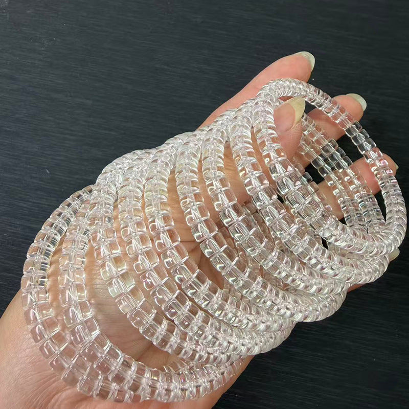 Natural Flawless White Crystal Tablet-Shaped Bead Bracelet