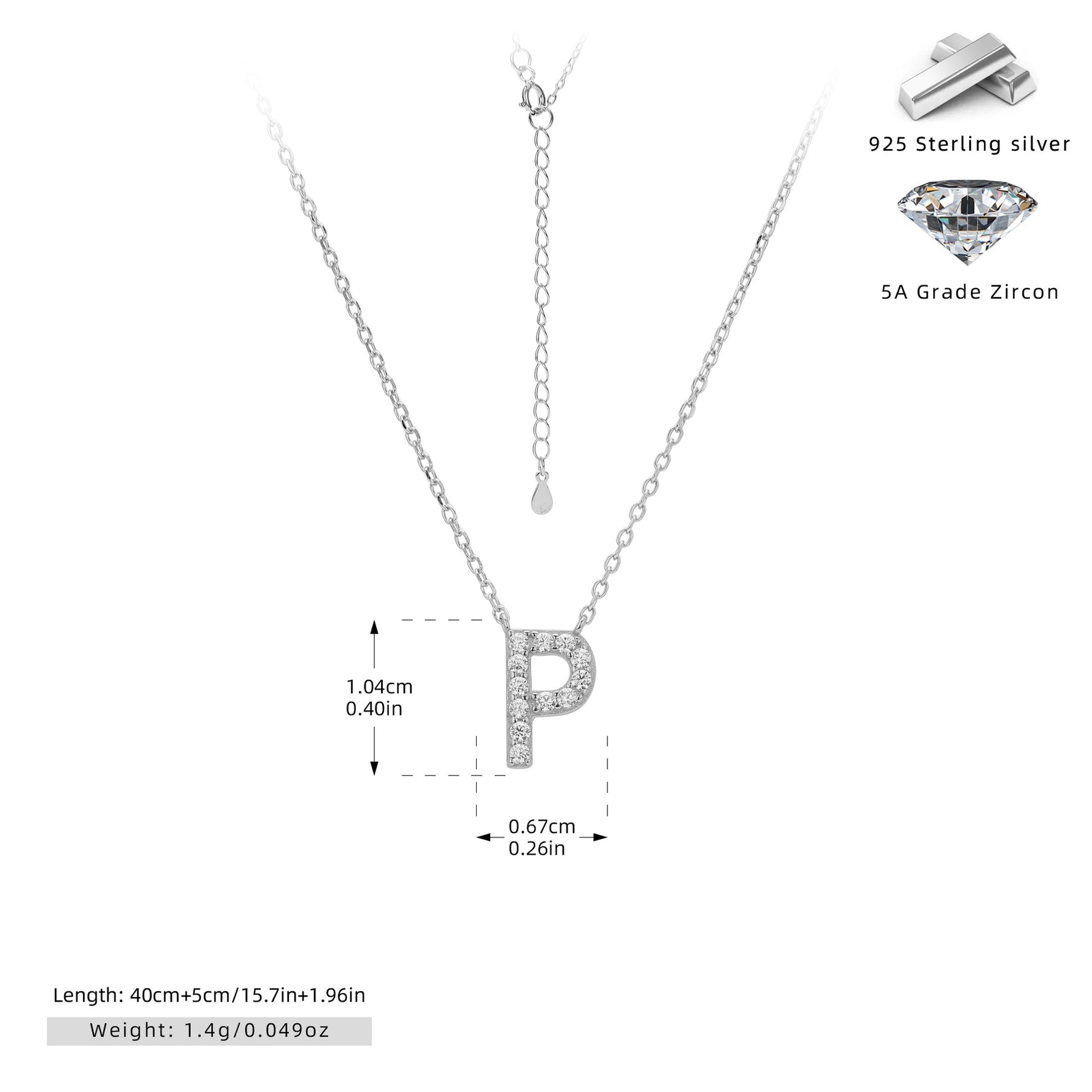 S925 Sterling Silver Simple Zircon Necklace with English Letters