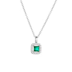 S925 Sterling Silver Square Emerald Zircon Pendant Necklace