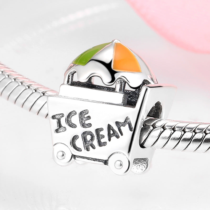 S925 Sterling Silver Ice Cream Car Shape Pendant