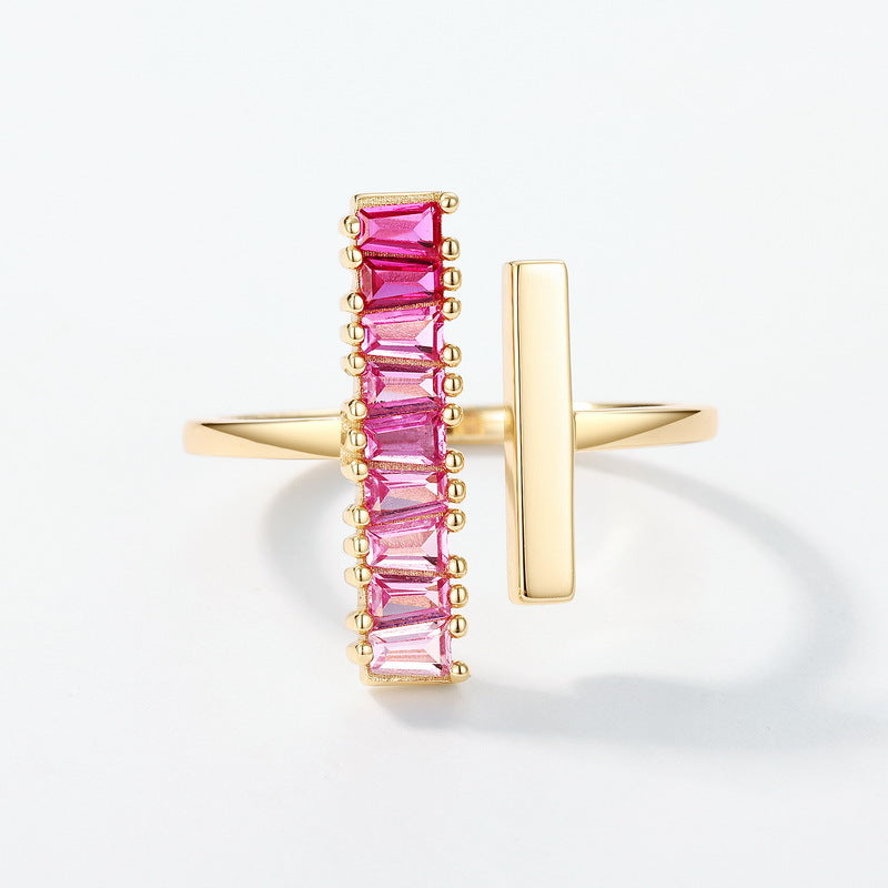 S925 Sterling Silver Gold-Plated Diamond-Set Single Row Ring