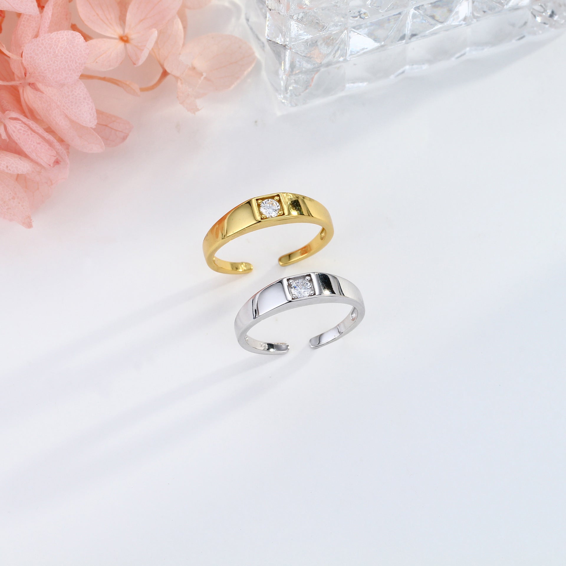Simple S925 sterling silver ring, single zirconium basic style, adjustable index finger band