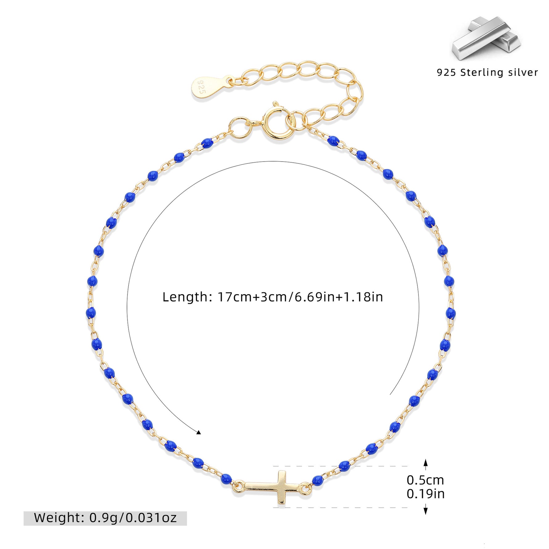 S925 Sterling Silver Cross Bracelet with Colorful Enamel Detail