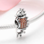 S925 Sterling Silver Seahorse Beaded Inlaid Orange Zircon Pendant