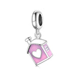 S925 Sterling Silver Pink Love Heart House Pendant