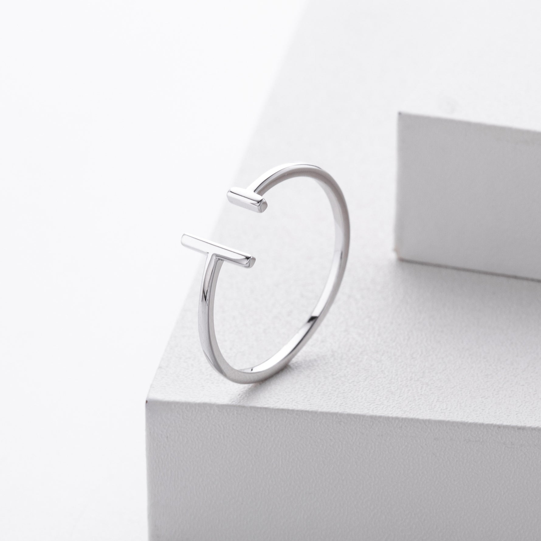 S925 Sterling Silver Simple  Stylish Parallel-Line Open Ring