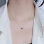 S925 Sterling Silver Hexagonal Amethyst Zircon Pendant Necklace