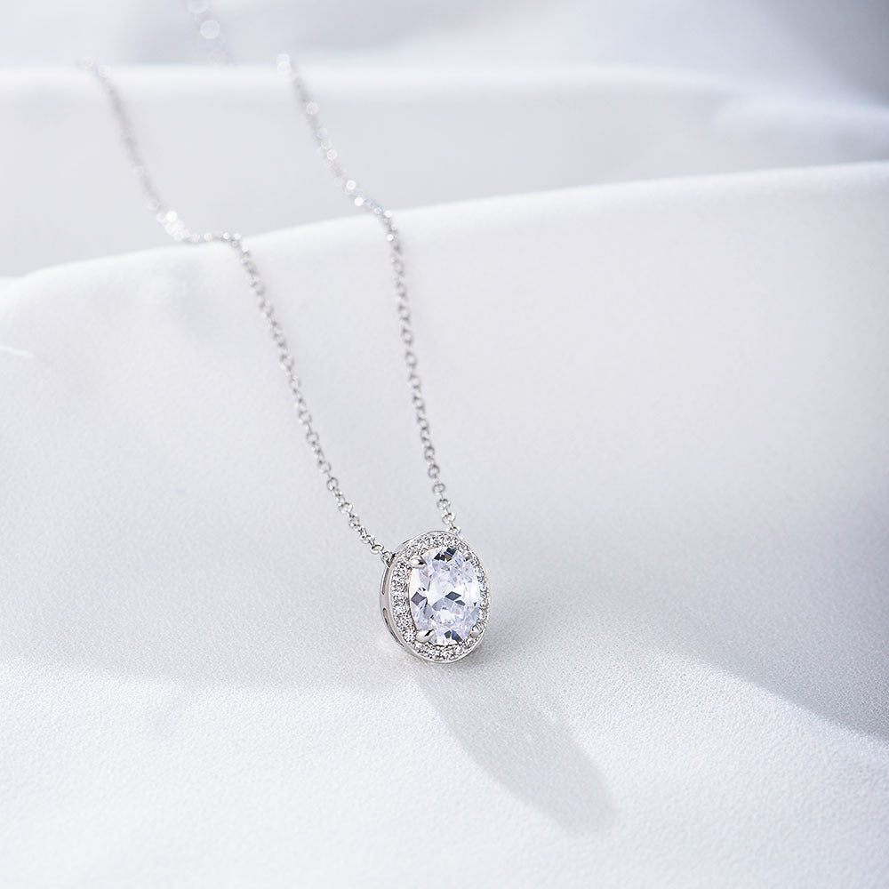 S925 Sterling Silver Oval Micro Inlaid Zircon Necklace