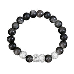999 Fine Silver Pixiu Cool‑Style Obsidian Bracelet for Men