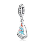 S925 Sterling Silver Colored Enamel Sailboat Inlaid Zircon Pendant
