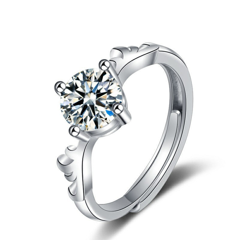 925 Sterling Silver Deer Antler Moissanite Ring