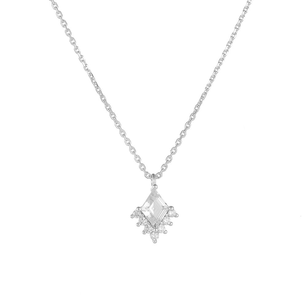 S925 Sterling Silver Geometric Diamond Zircon Pendant Necklace