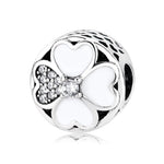 S925 Sterling Silver Round Four Leaf Clover Zircon Inlaid Bead Pendant