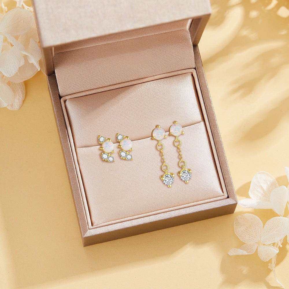 S925 Sterling Silver Opal and Zircon Stud Earrings(Single unit)