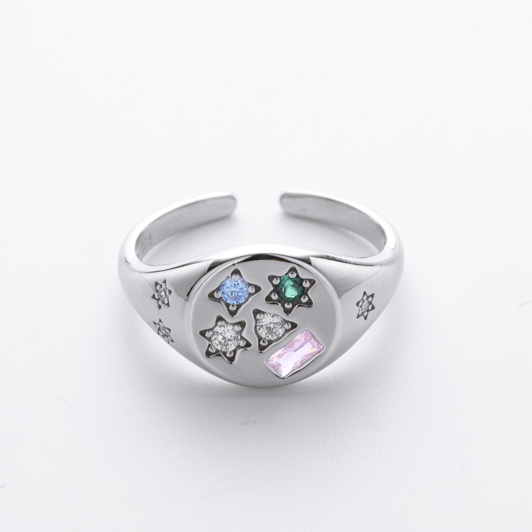 Versatile S925 sterling silver ring, stylish colored zircon set band