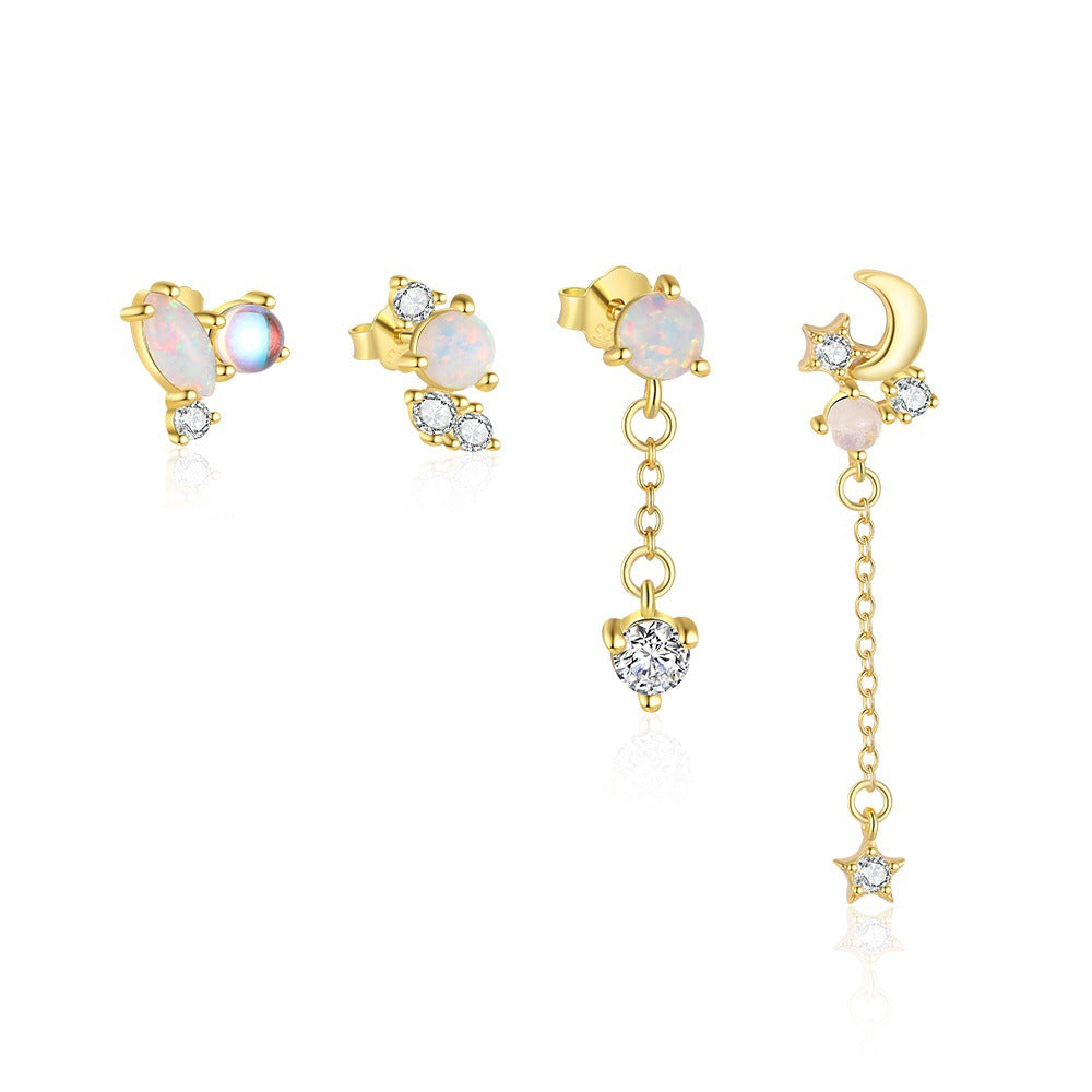 S925 Sterling Silver Opal and Zircon Stud Earrings(Single unit)