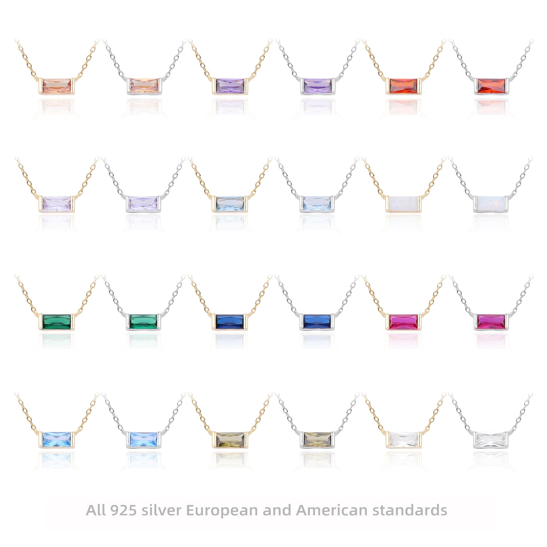 Rectangular colored zircon s925 sterling silver December birthstone collar necklace
