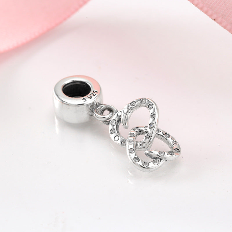 S925 Sterling Silver Double Heart Infinity Love Zircon Inlaid Pendant