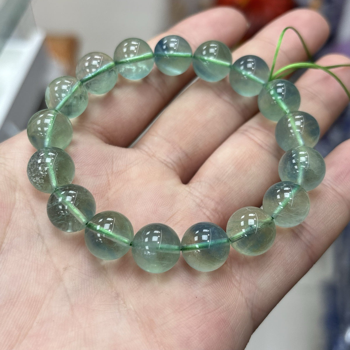 High-clarity natural green fluorite crystal bracelet