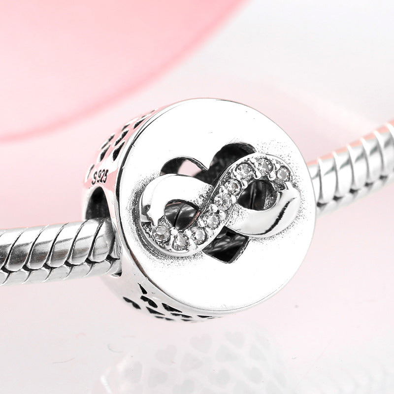 S925 Sterling Silver Hollow Heart Interlocking Zircon Bead Pendant