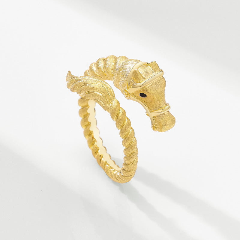S925 Sterling Silver Gold-Plated New Chinese Style Horse Year Zircon Ring